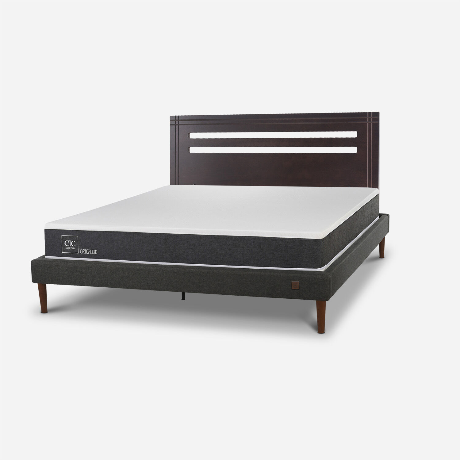 Cama Europea Curve 2 Plazas Ortopedic + Respaldo M&uacute;nich Chocolate