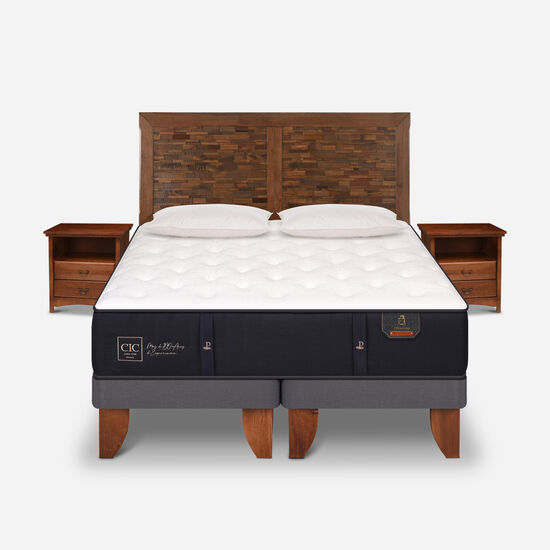 Cama Europea 2 Plazas Base Dividida Premium + Set Antique + Almohadas de Pluma
