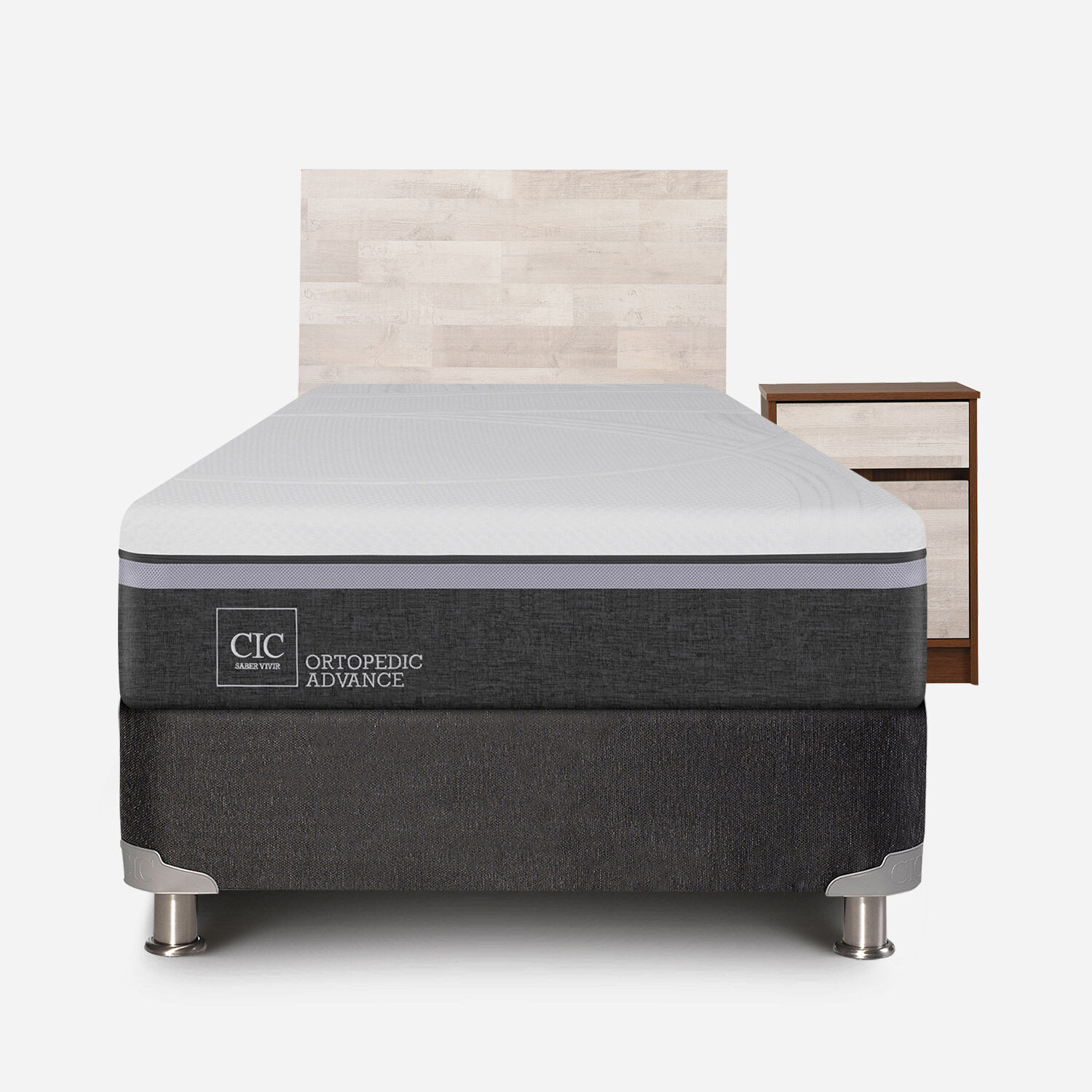 Box Spring 1.5 Plazas Ortopedic Advance 5 Zonas + Set Legno