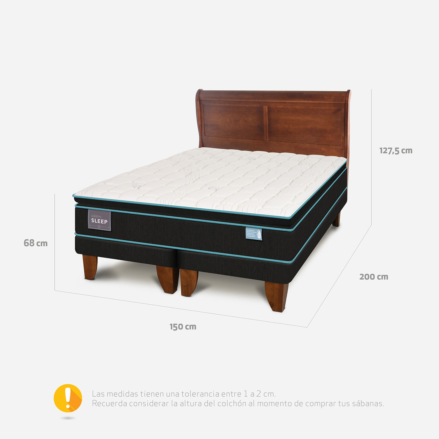 Cama Europea 2 Plazas Base Dividida Green Sleep + Respaldo Miró Caramel
