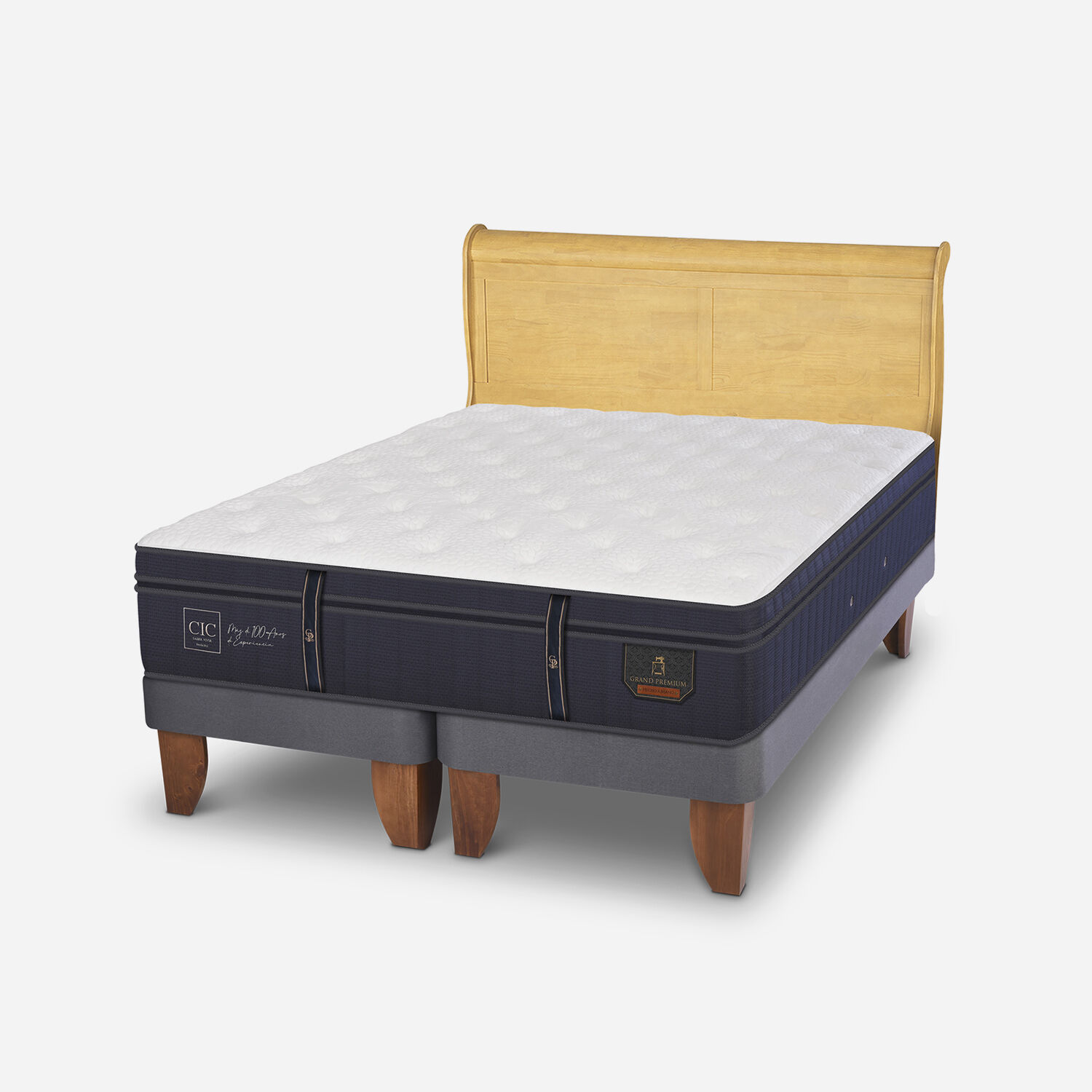Cama Europea King Grand Premium + Respaldo Mir&oacute; Mostaza
