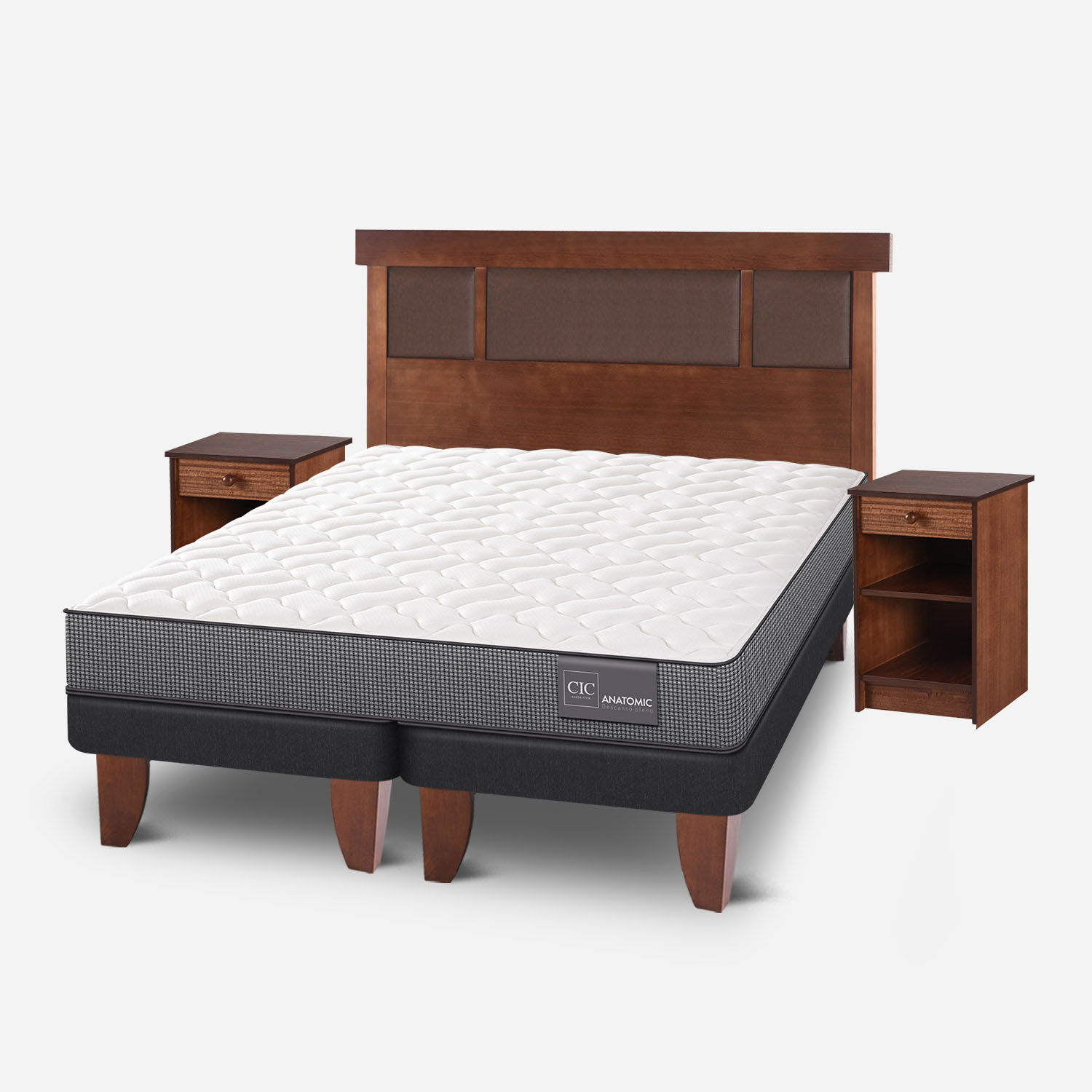 Cama Europea 2 Plazas Anatomic Base Dividida + Set Dubl&iacute;n Caramel