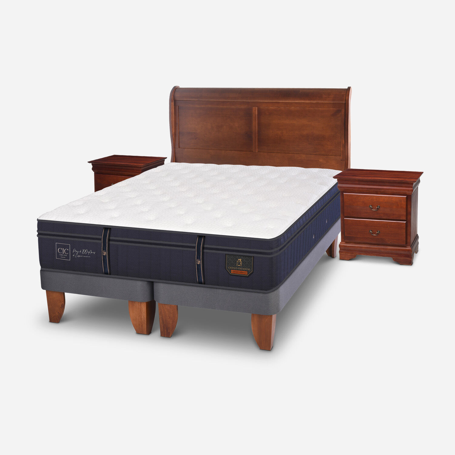 Cama Europea 2 Plazas Grand Premium Base Dividida + Set Mir&oacute; Caramel