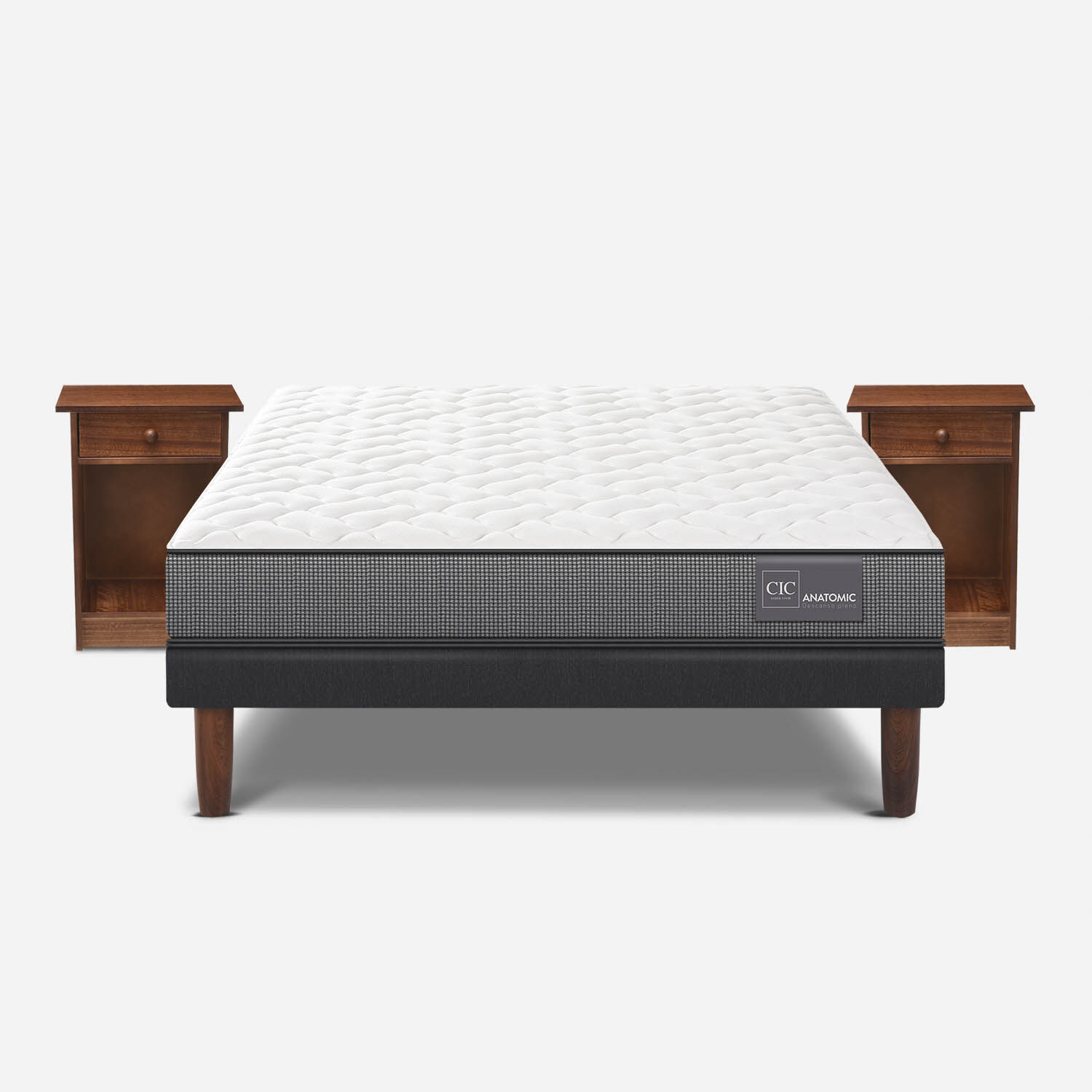 Cama Europea 2 Plazas Anatomic Base Normal + Veladores Villarrica