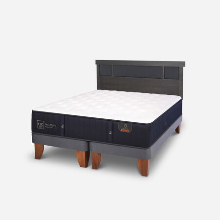 Cama Europea 2 Plazas Premium Base Dividida + Respaldo Dubl&iacute;n Gris