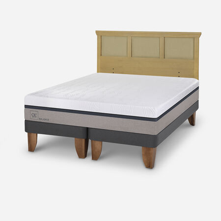 Cama Europea 2 Plazas Balance Base Dividida + Respaldo Torino Mostaza