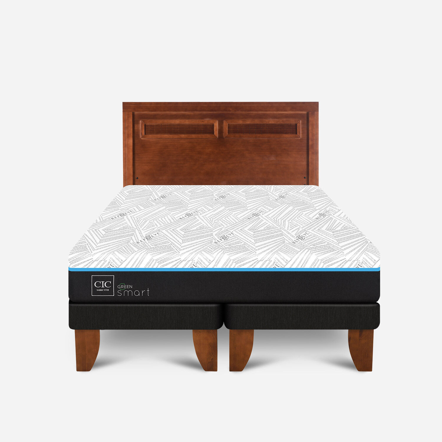 Cama Europea 2 Plazas Infinity Green Base Dividida + Respaldo Mil&aacute;n Caramel