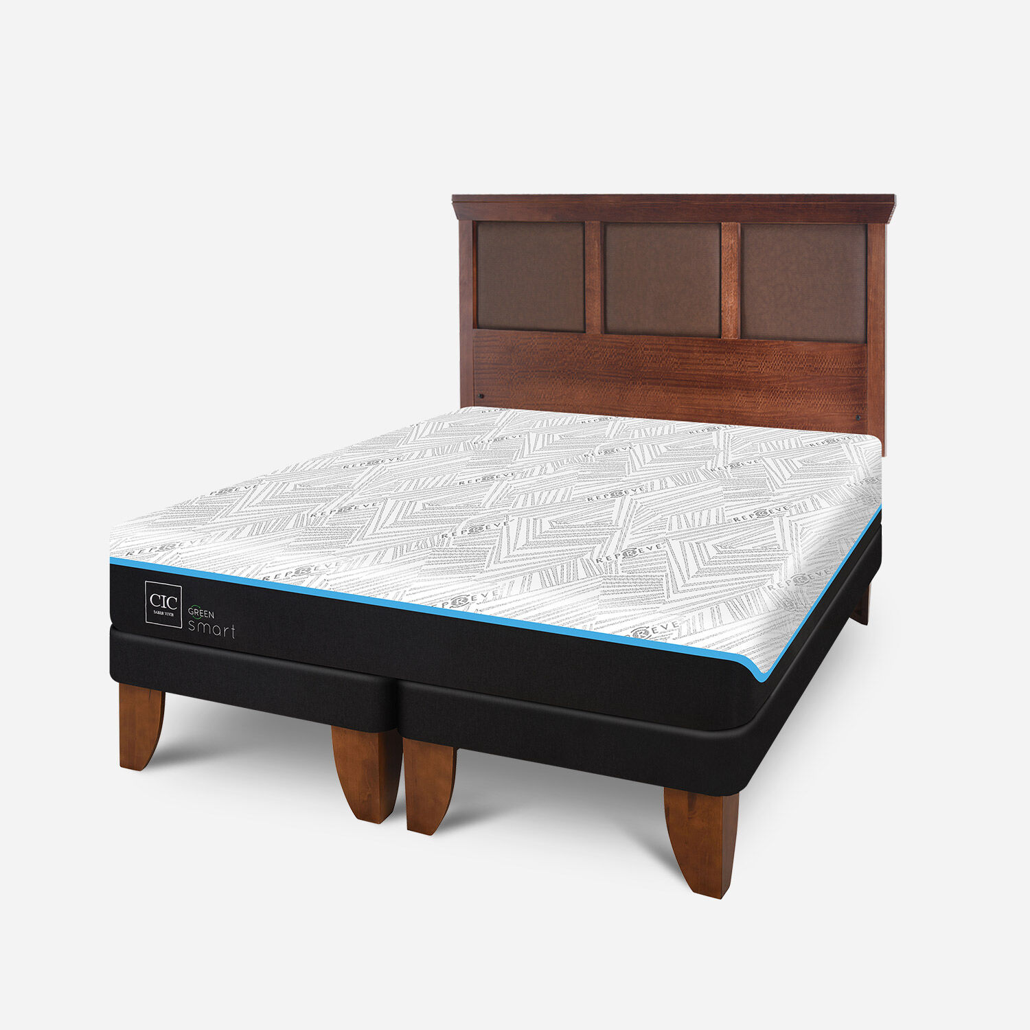 Cama Europea King Infinity Green Base Dividida + Respaldo Torino Caramel