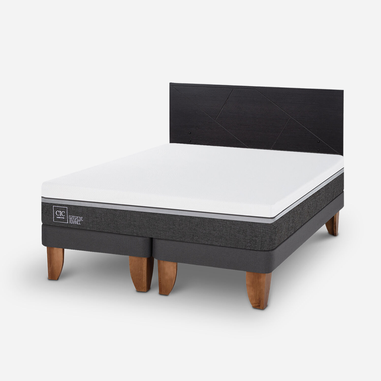 Cama Europea King Ortopedic Advance + Respaldo Villarrica Negro
