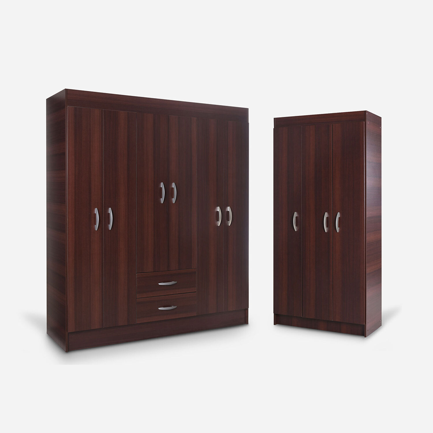 Cl&oacute;set 6 Puertas 2 Cajones Trancura Chocolate + Cl&oacute;set Pasco Chocolate