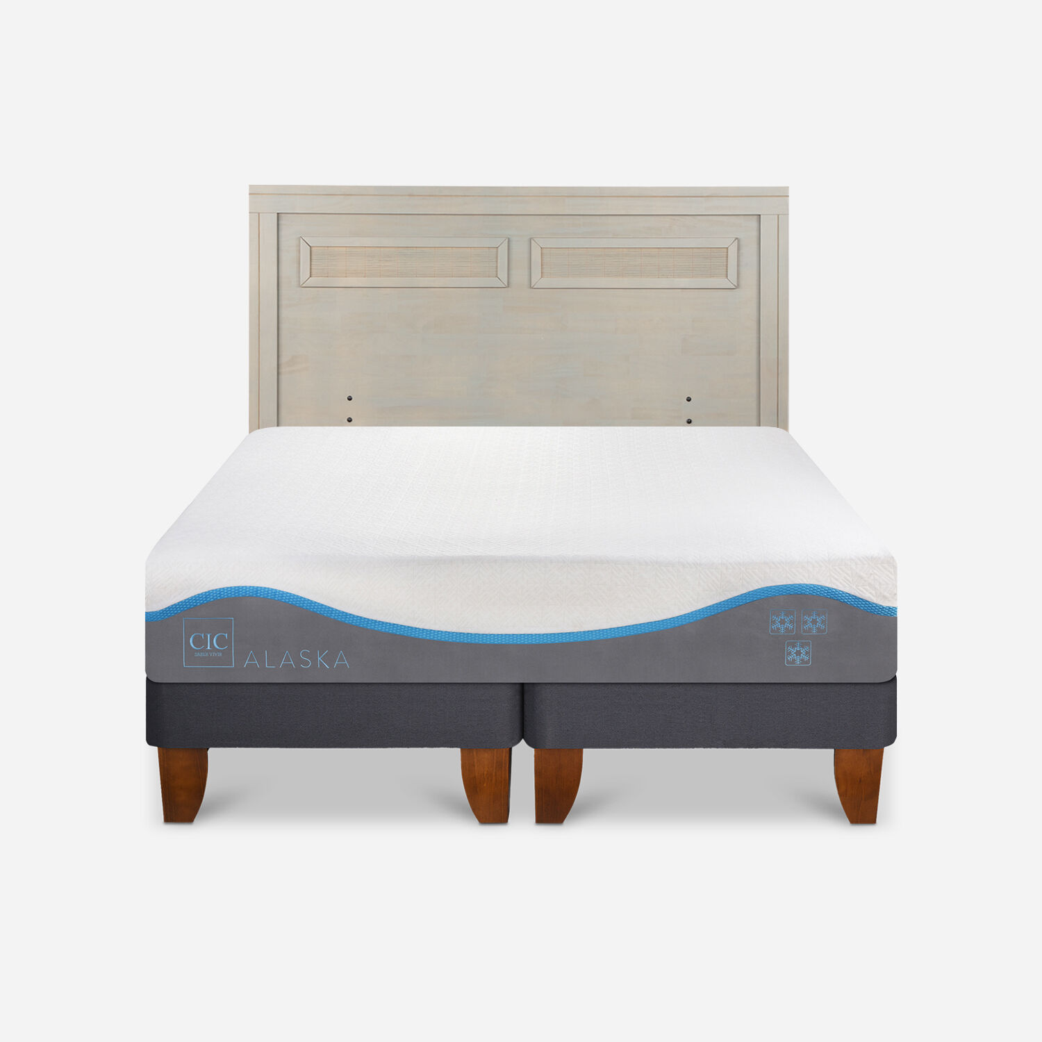 Cama Europea 2 Plazas Alaska Base Dividida + Respaldo Mil&aacute;n Alpino