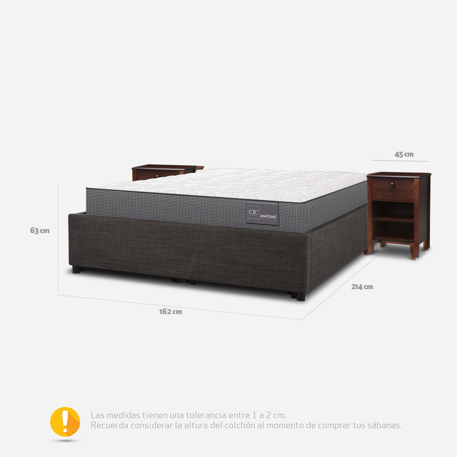 Cama Space Box 2 Plazas Anatomic + Velador Torino Chocolate