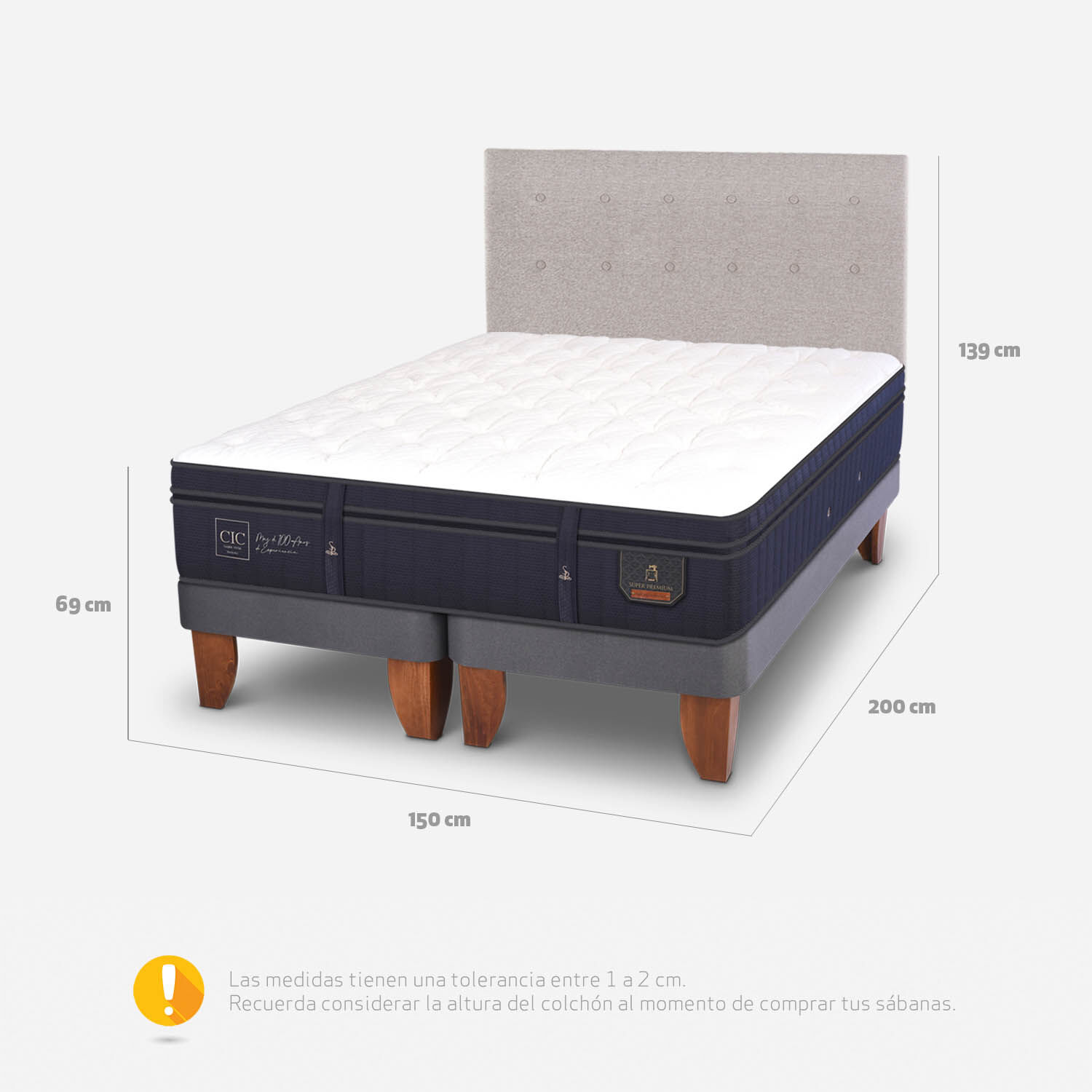 Cama Europea 2 Plazas Super Premium Base Dividida + Respaldo Tigris