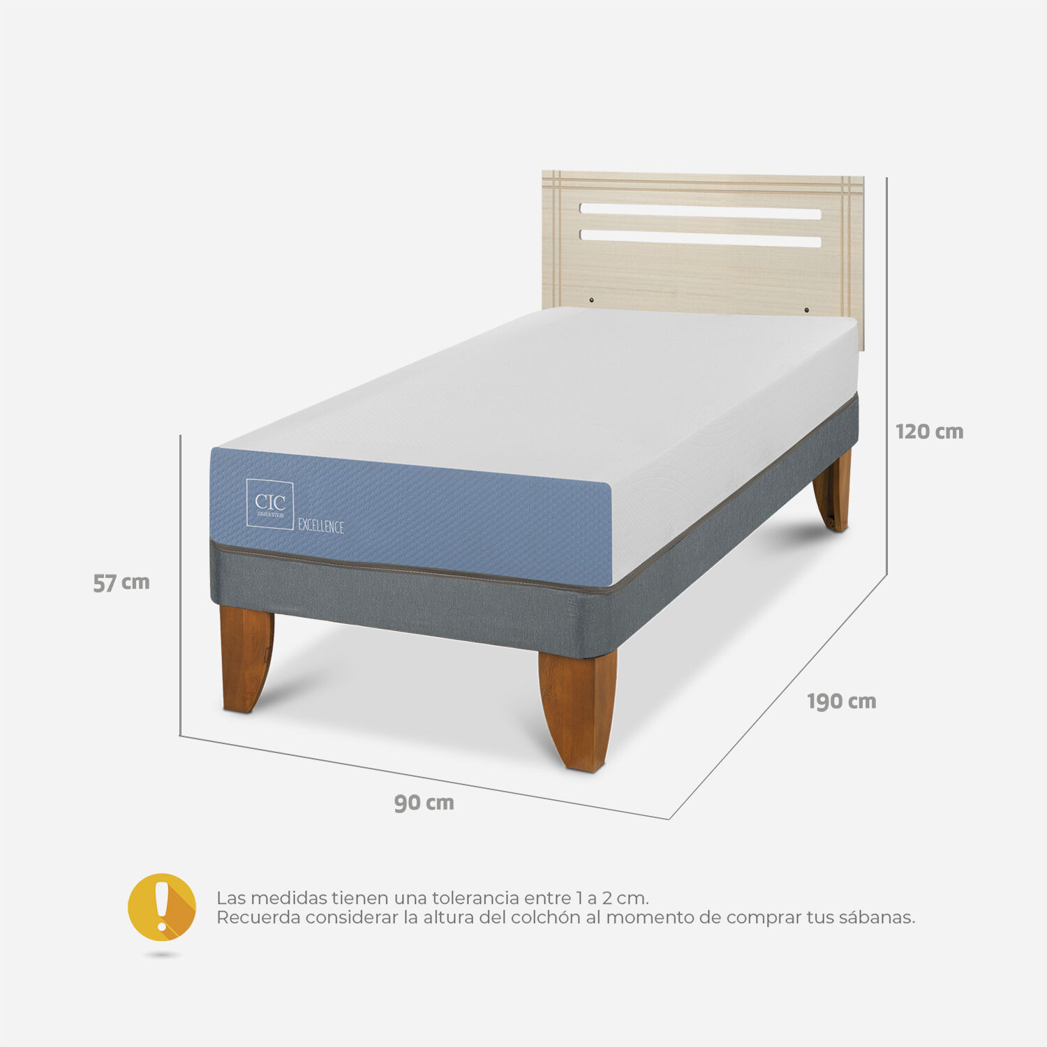 Cama Europea 1 Plaza Excellence + Respaldo M&uacute;nich Alpino