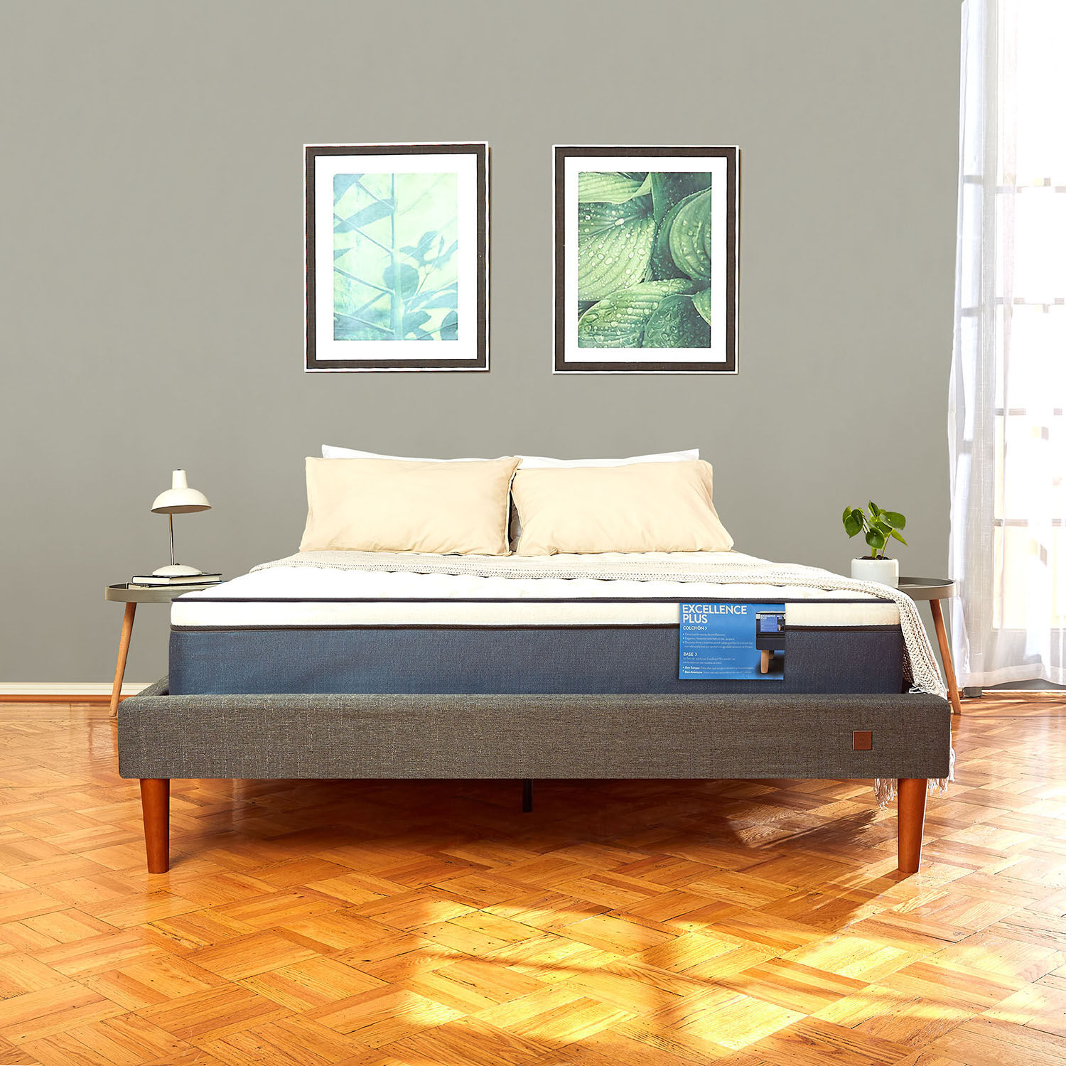 Cama Europea Curve 2 Plazas Excellence Plus + Plumón + Almohadas