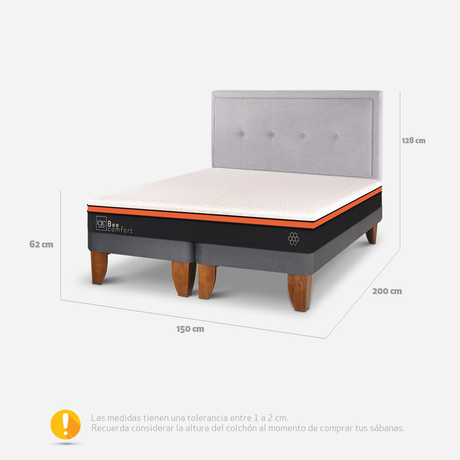 Cama Europea 2 Plazas Bee Comfort + Respaldo Ganges