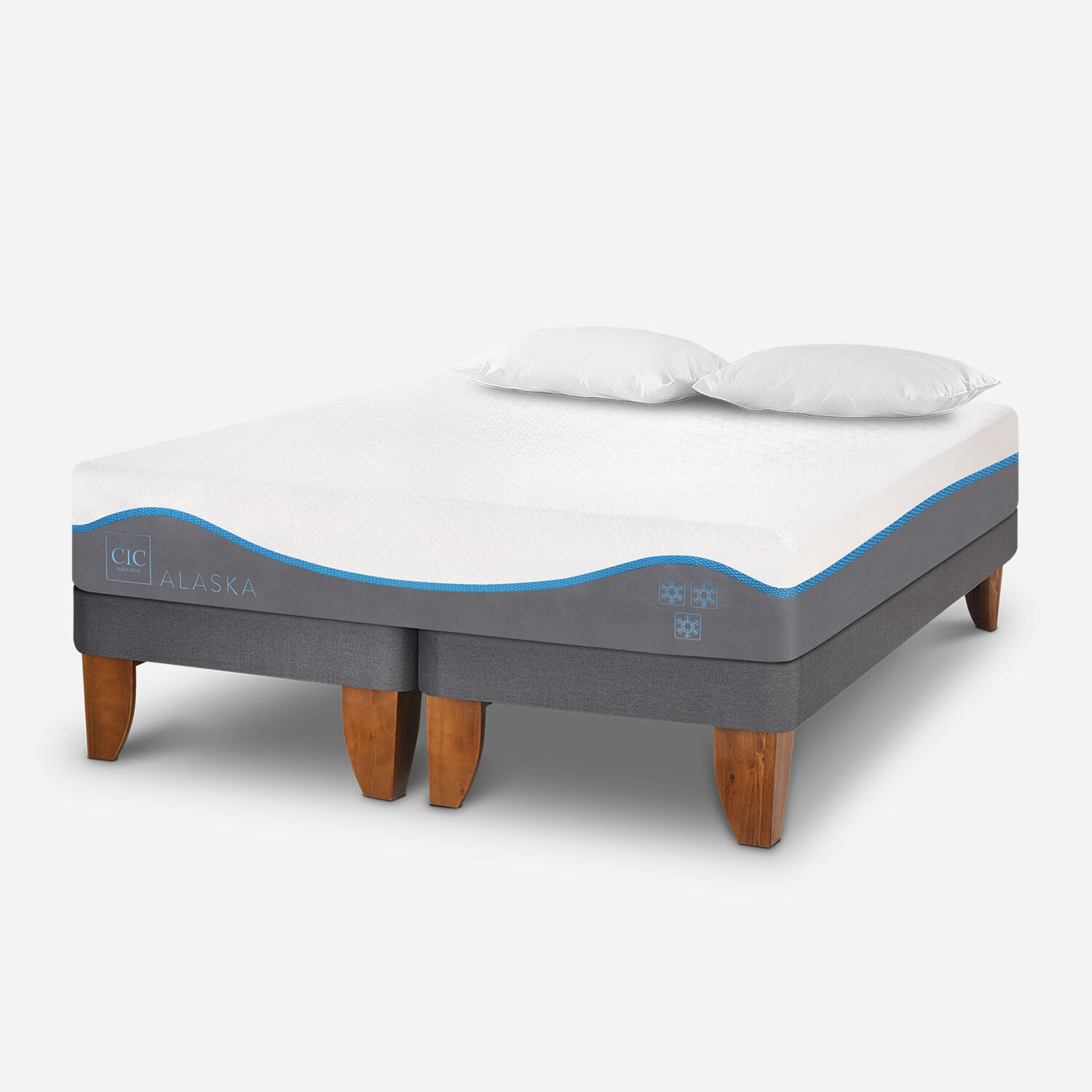 Cama Europea 2 Plazas Alaska Base Dividida + Almohadas Viscoel&aacute;sticass