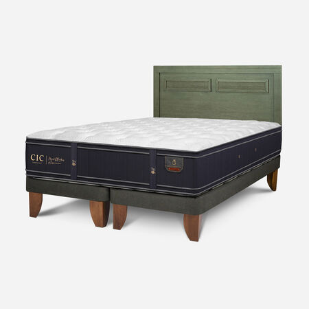 Cama Europea King Grand Premium + Respaldo Mil&aacute;n Olivo