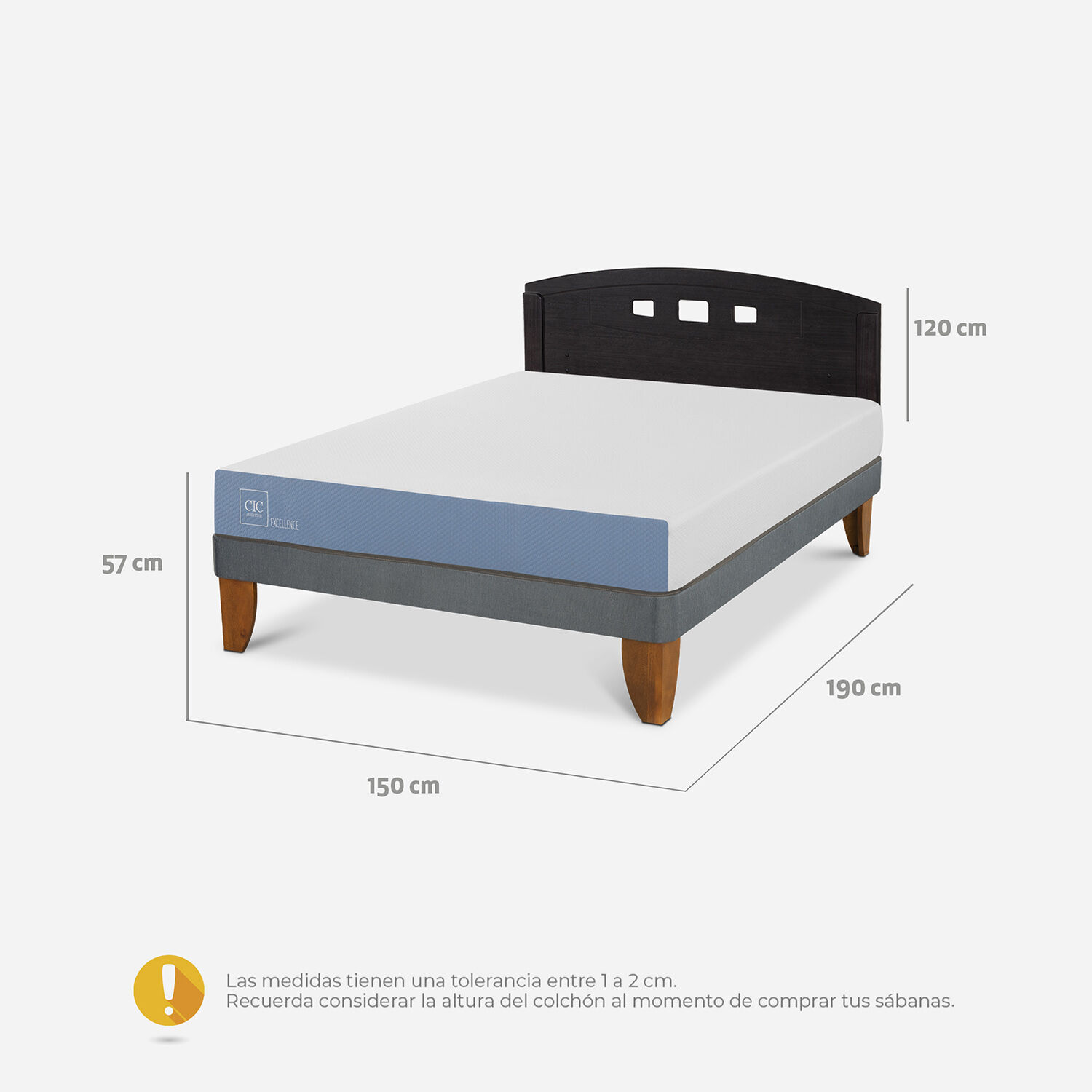 Cama Europea 2 Plazas Excellence Base Normal + Respaldo Gales Negro