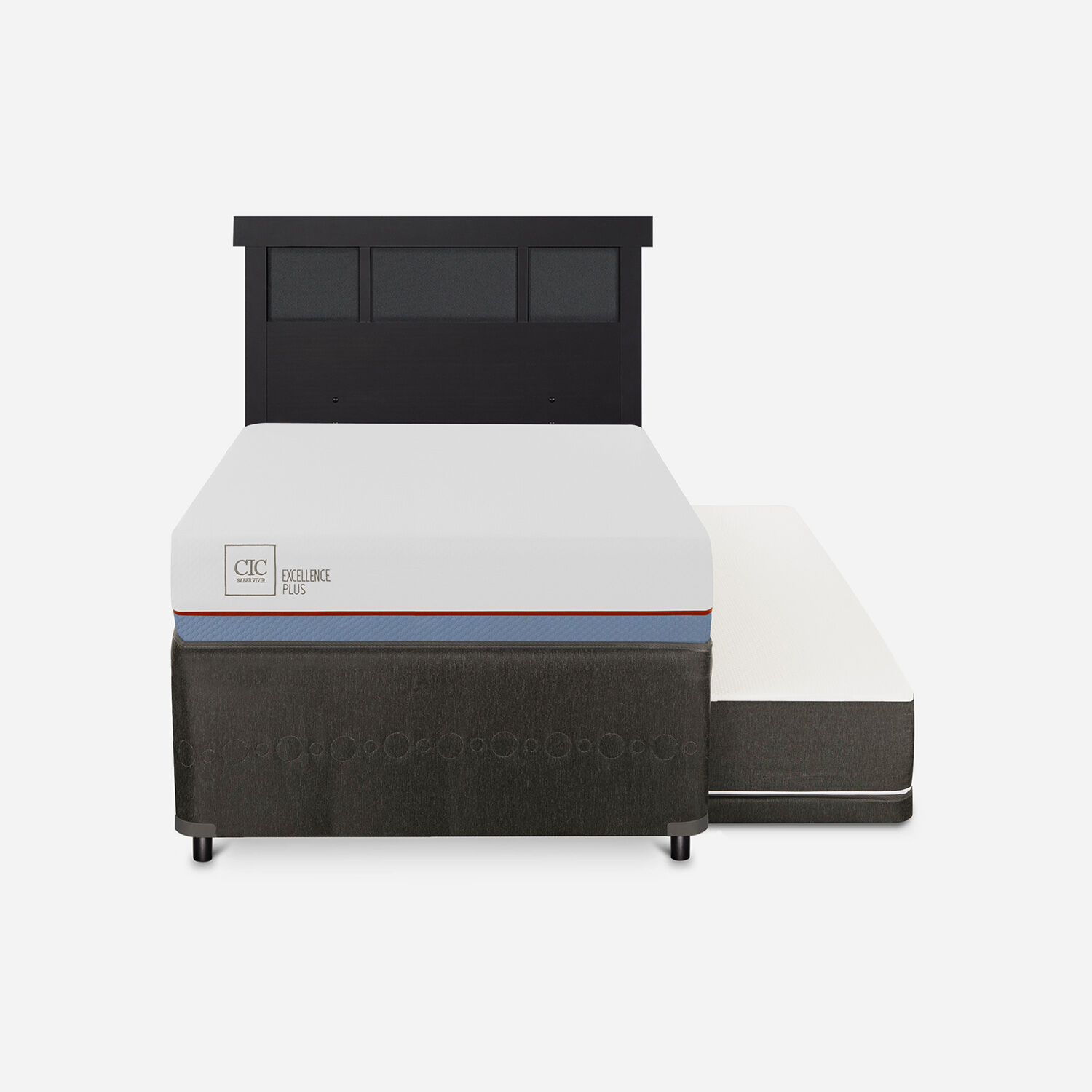 Cama Nido Div&aacute;n Excellence Plus + Respaldo Dubl&iacute;n Negro
