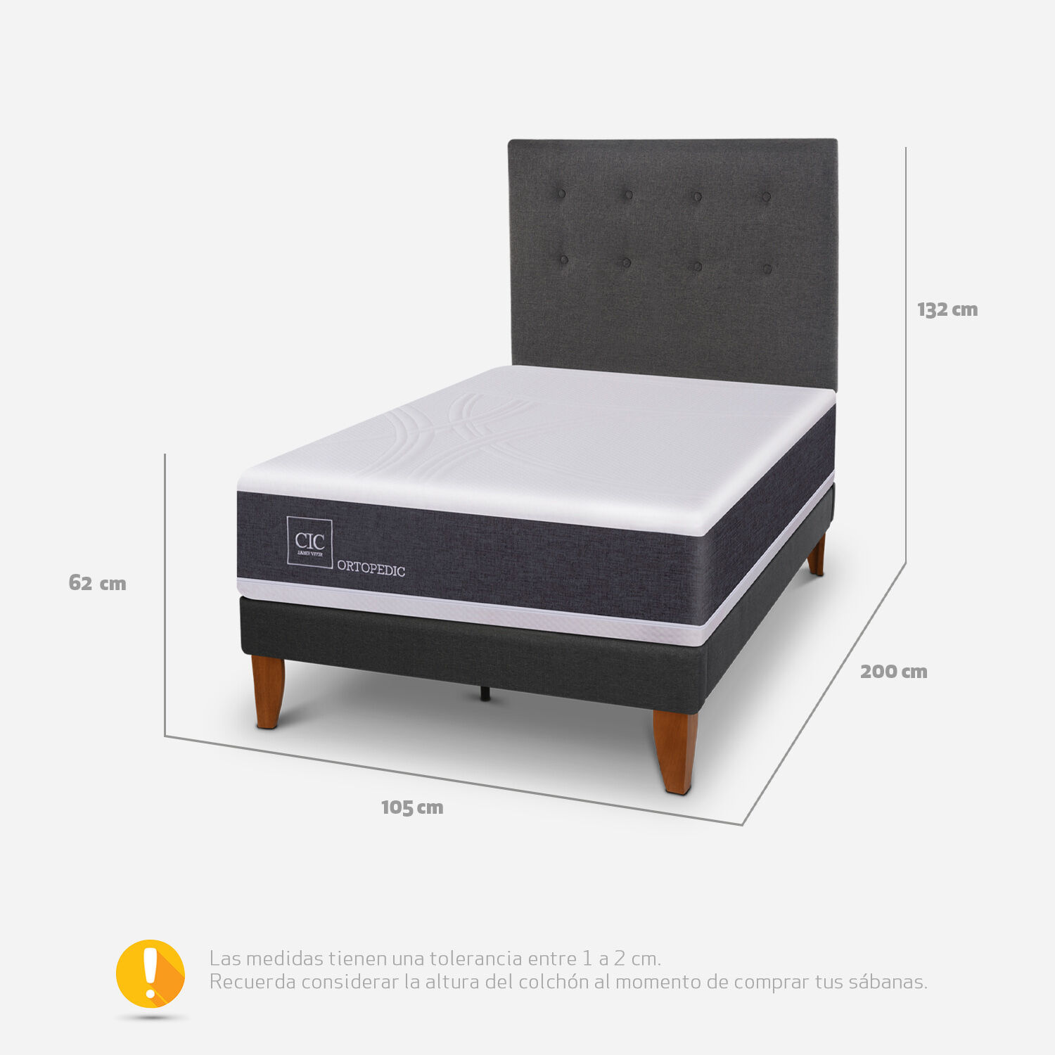 Cama Europea Curve 1,5 Plazas Ortopedic + Respaldo &Eacute;ufrates