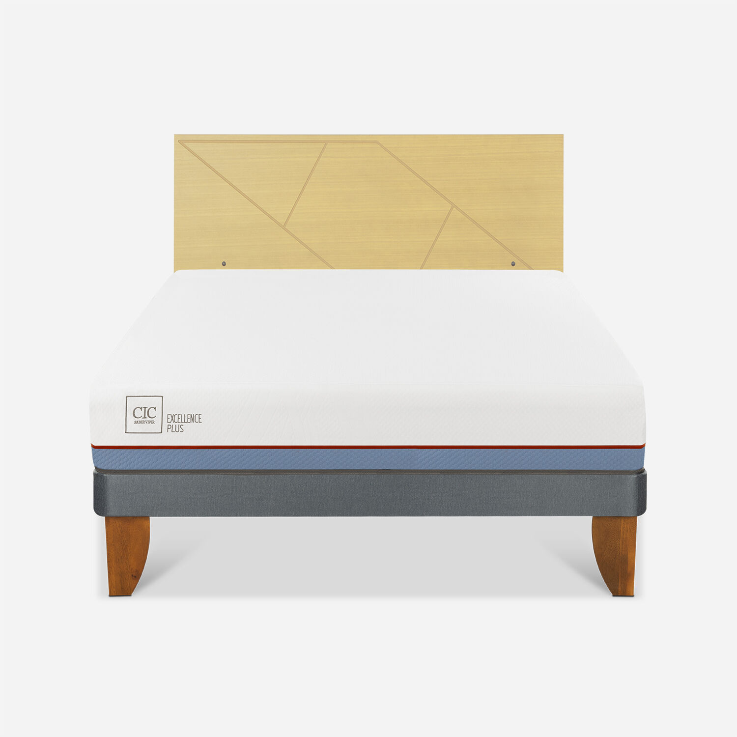 Cama Europea 2 Plazas Excellence Plus Base Normal + Respaldo Villarrica Mostaza