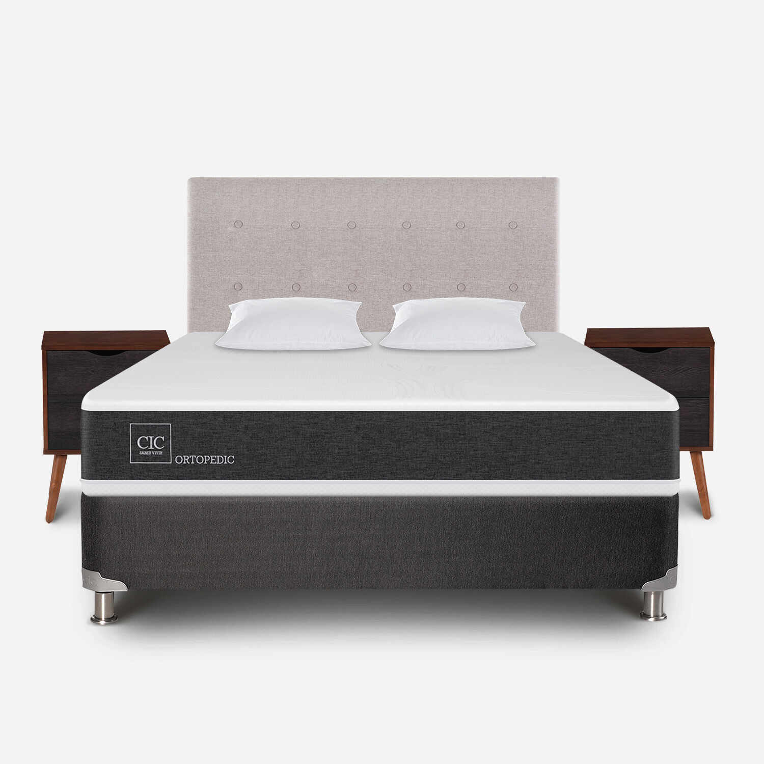 Box Spring 2 Plazas Ortopedic Base Normal 5 Zonas + Almohadas Viscoel&aacute;sticas + Set Tigris