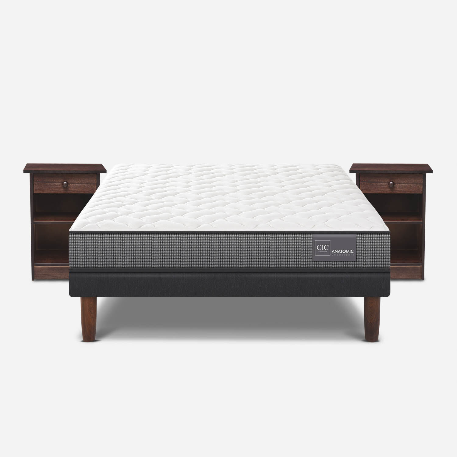 Cama Europea 2 Plazas Anatomic Base Normal + Veladores Dubl&iacute;n Chocolate