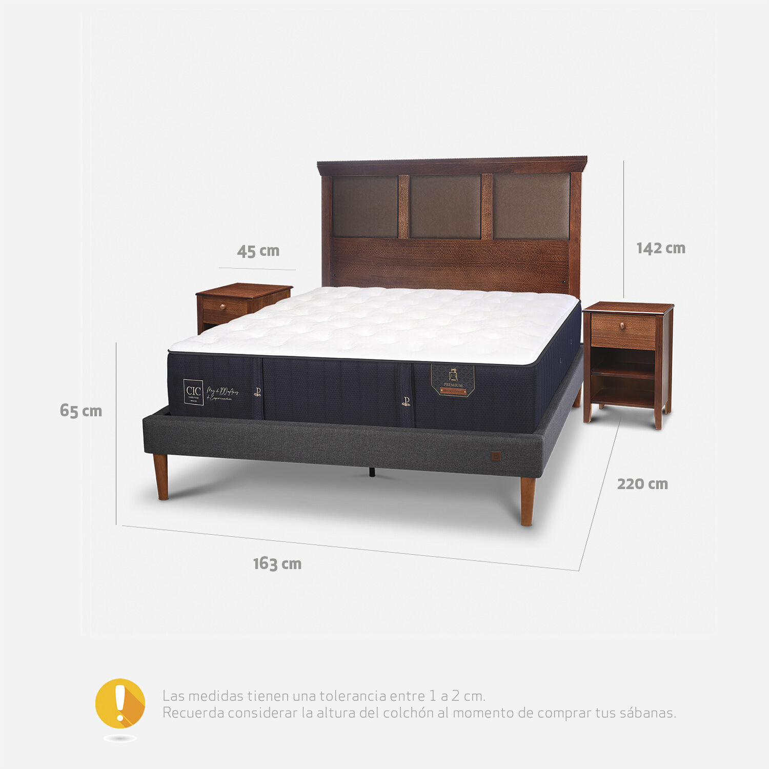 Cama Europea Curve 2 Plazas Premium + Set Torino Caramel
