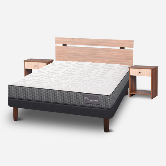 Cama Europea 2 Plazas Anatomic Base Normal + Set Olmo