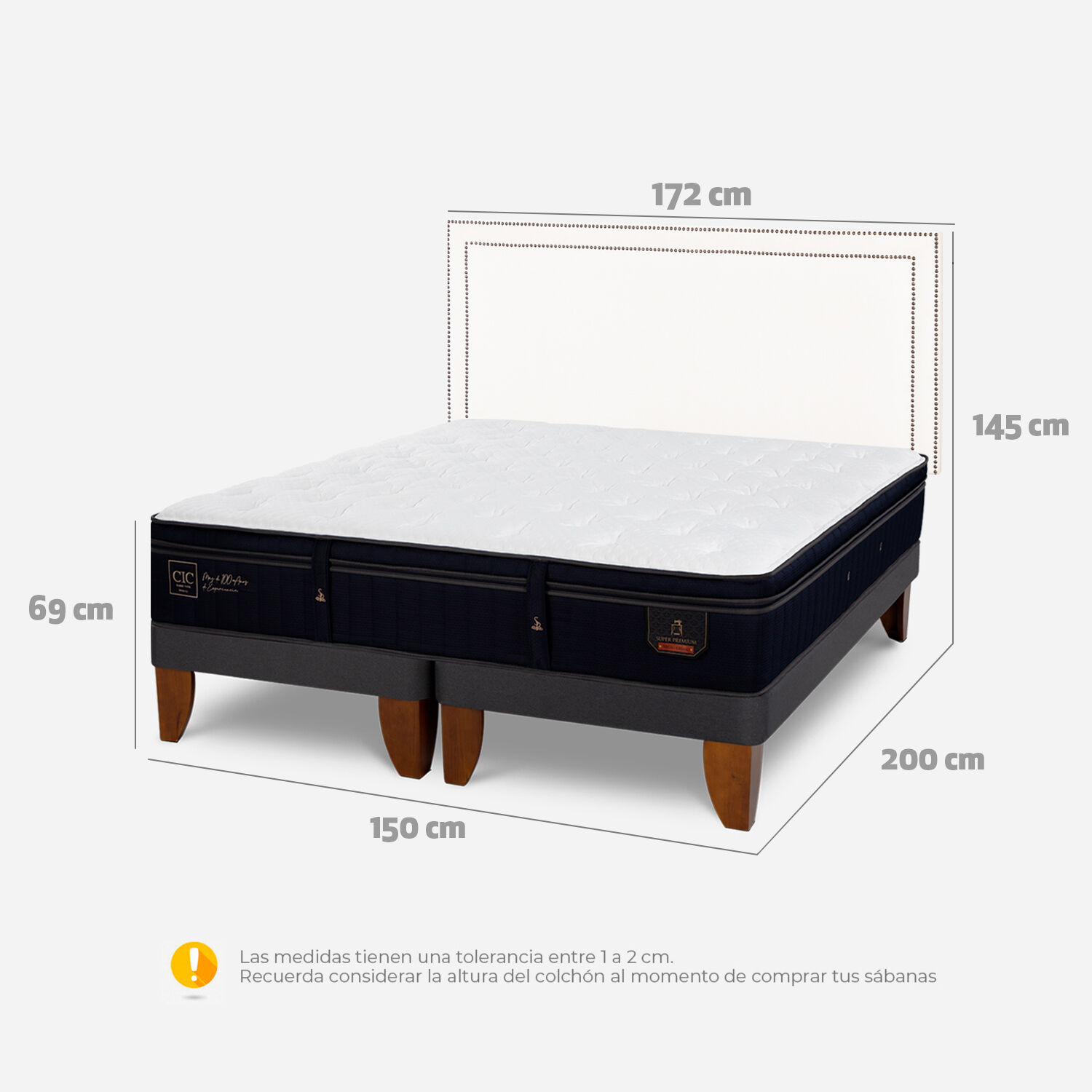Cama Europea 2 Plazas Super Premium Base Dividida + Respaldo Danubio