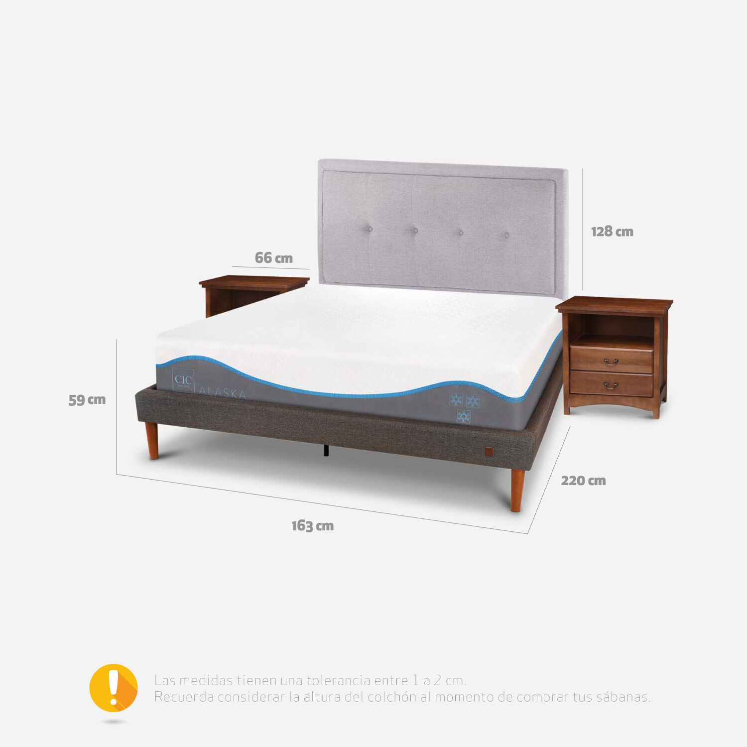 Cama Europea Curve 2 Plazas Alaska + Set Ganges