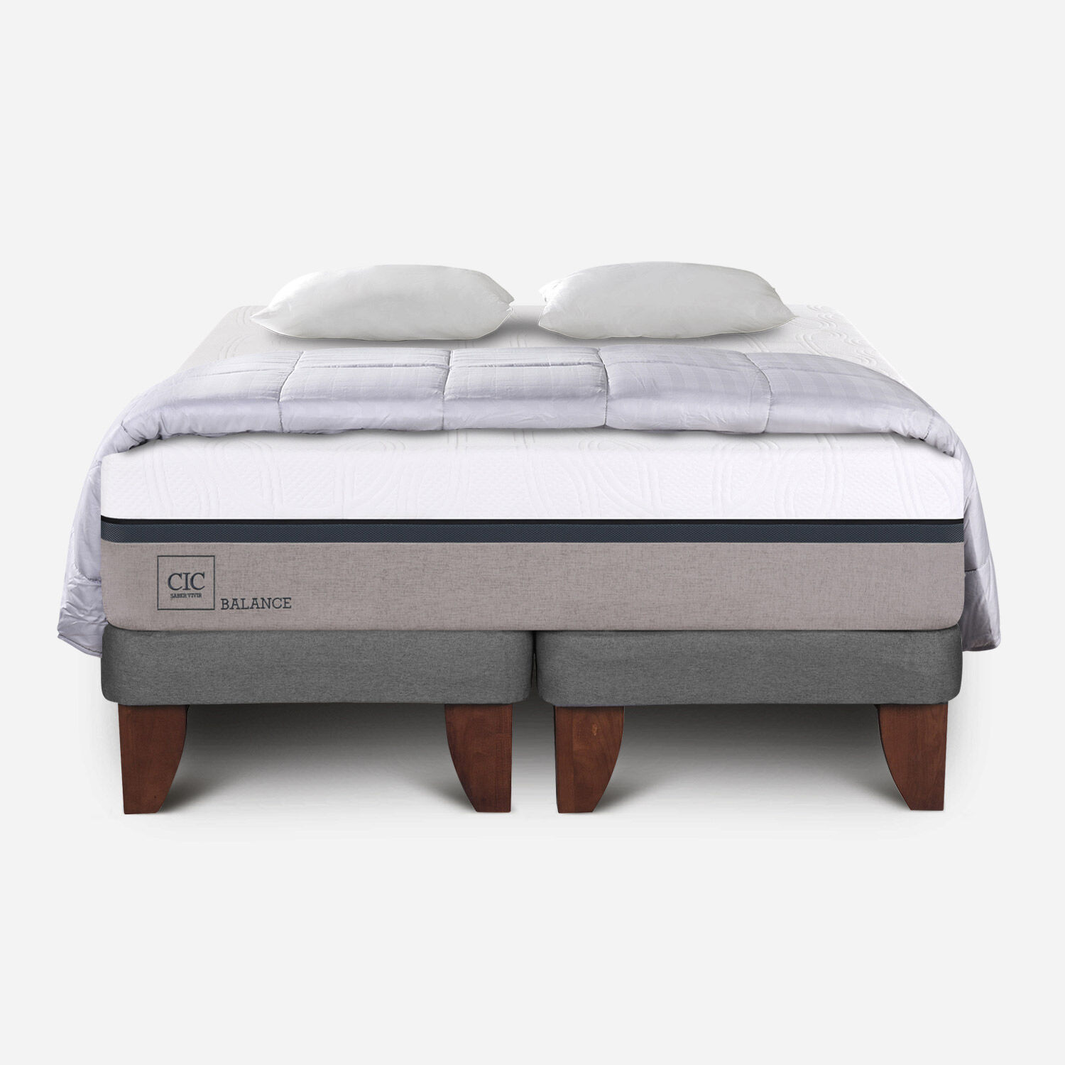 Cama Europea 2 Plazas Balance Base Dividida + Almohadas + Plum&oacute;n