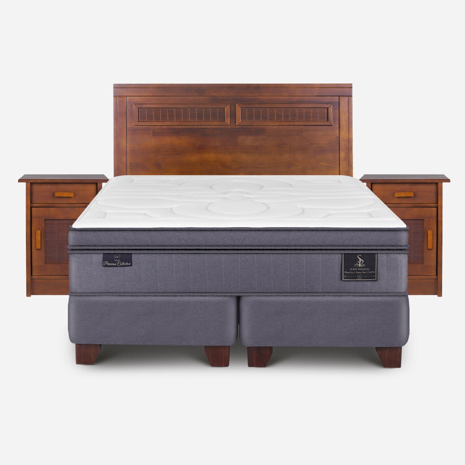 Box Spring 2 Plazas Super Premium Base Dividida + Set Mil&aacute;n Caramel