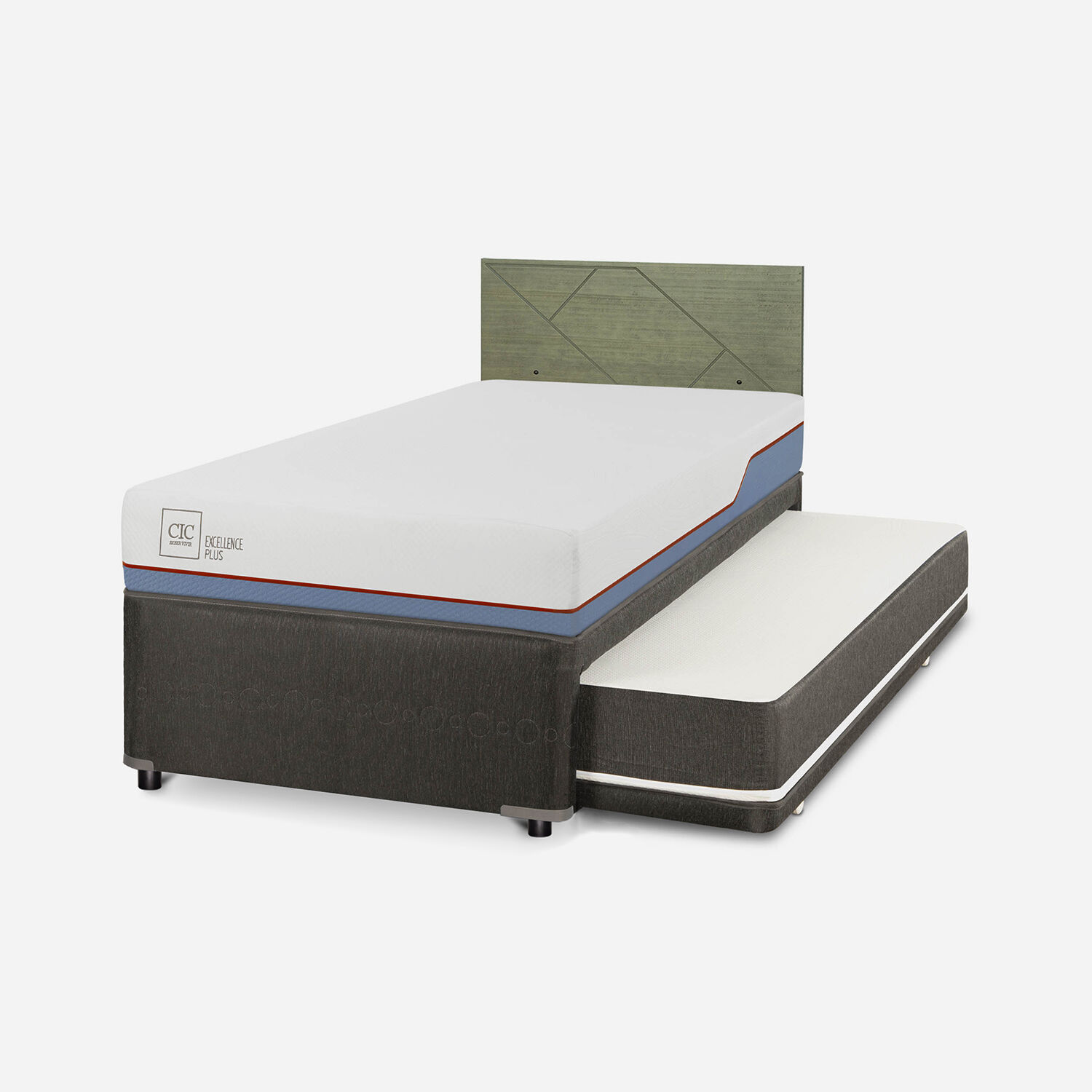 Cama Nido Div&aacute;n Excellence Plus + Respaldo Villarrica Olivo