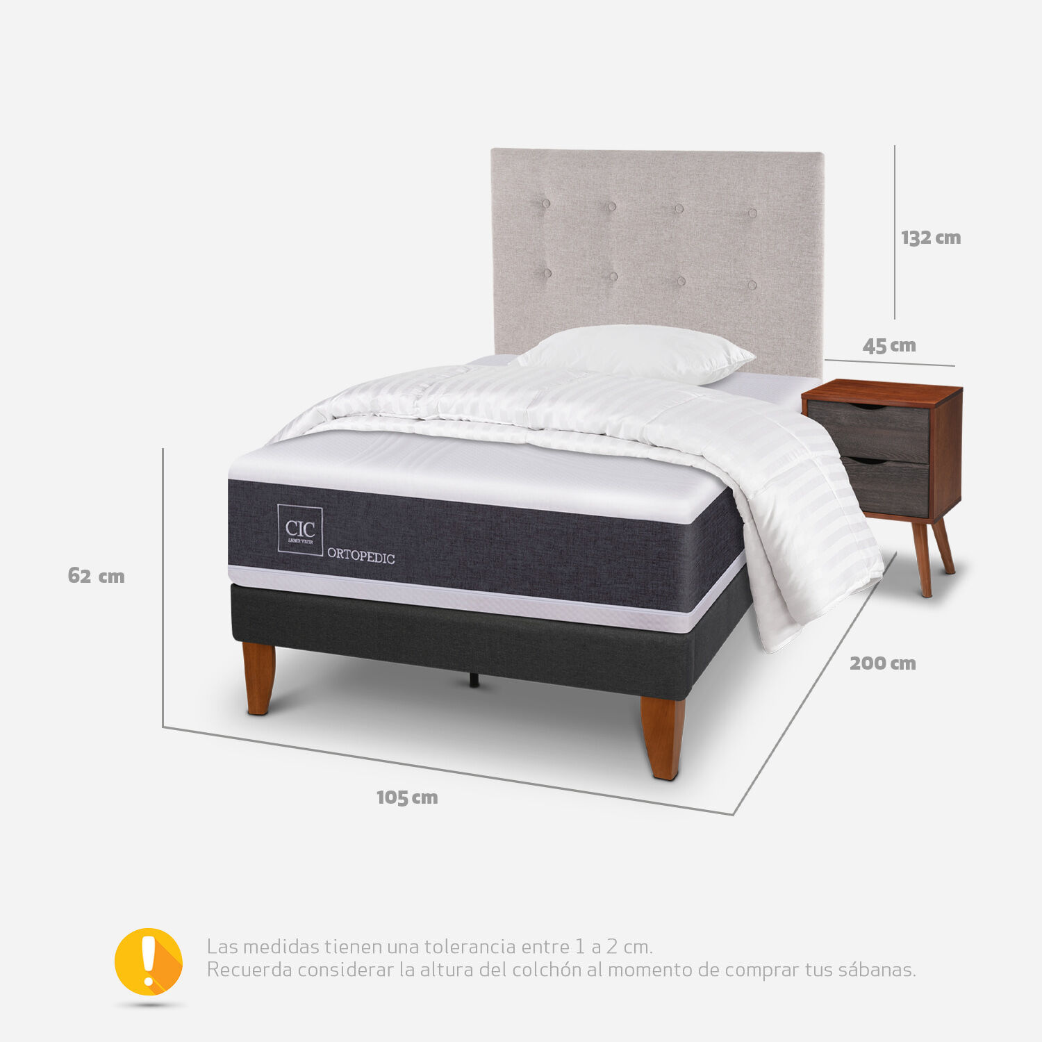 Cama Europea Curve 1,5 Plazas Ortopedic + Set Tigris + Almohada + Plum&oacute;n