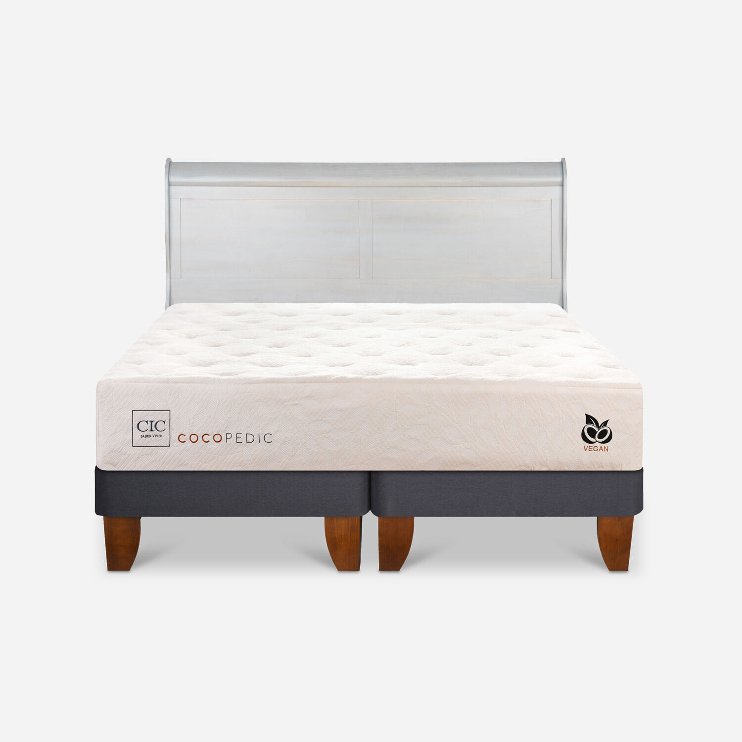 Cama Europea 2 Plazas Cocopedic Base Dividida + Respaldo Miró Alpino