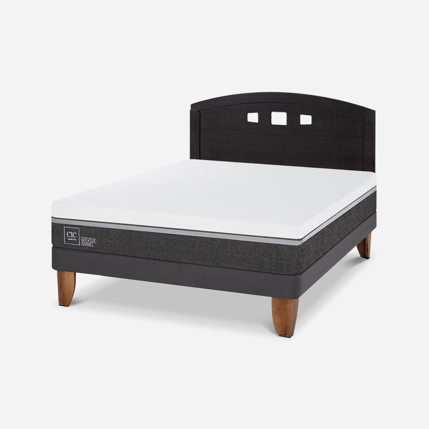 Cama Europea 2 Plazas Ortopedic Advance Base Normal + Respaldo Gales Negro