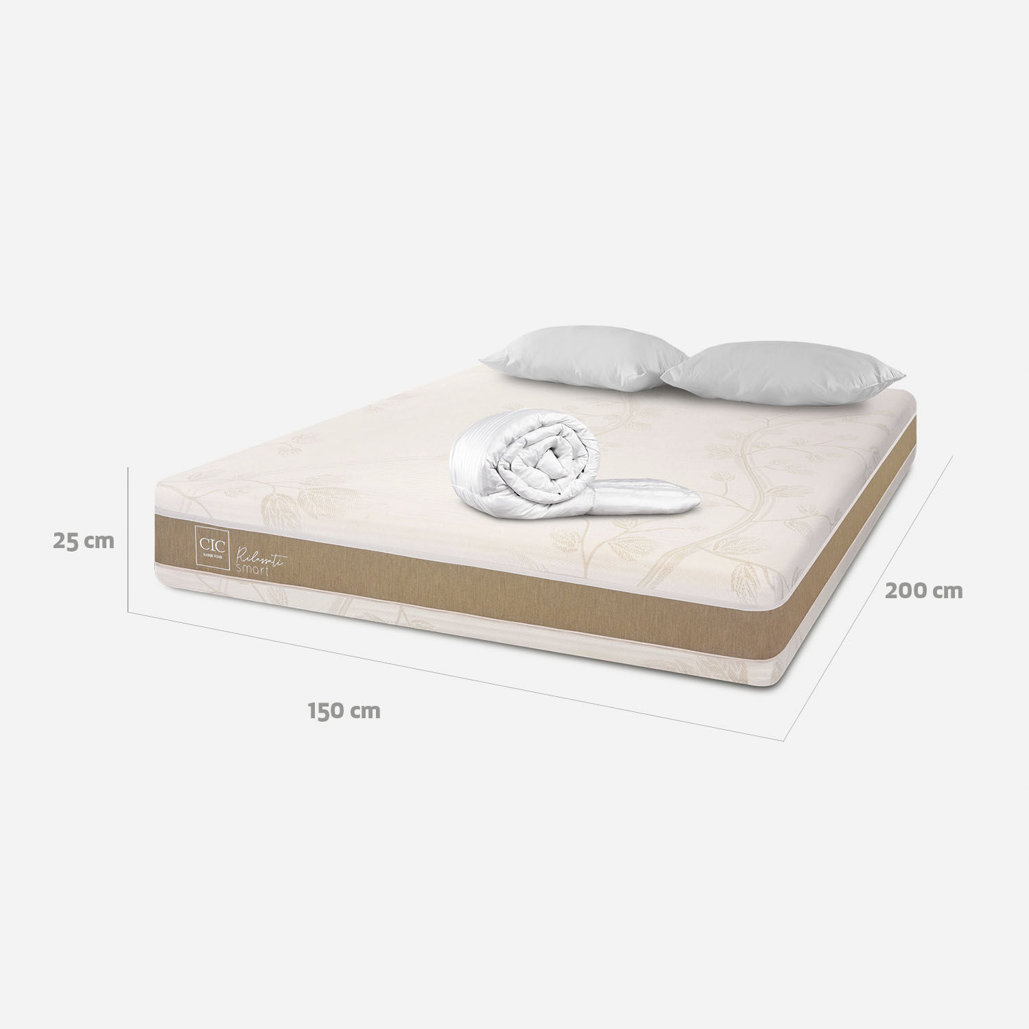 Colch&oacute;n 2 Plazas Rilassati Infinity 150x200 + Almohadas Viscoel&aacute;sticas + Plum&oacute;n
