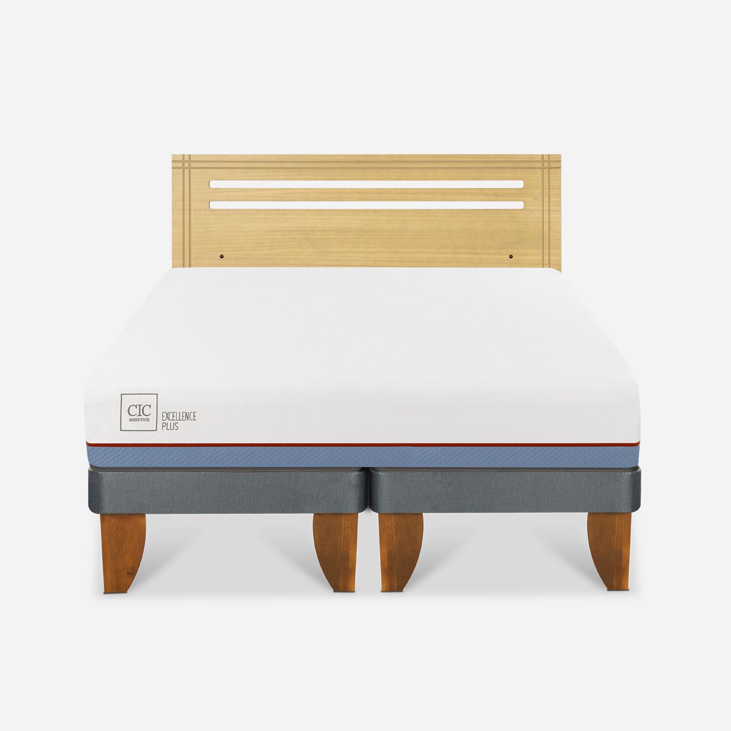 Cama Europea 2 Plazas Excellence Plus Base Dividida + Respaldo M&uacute;nich Mostaza