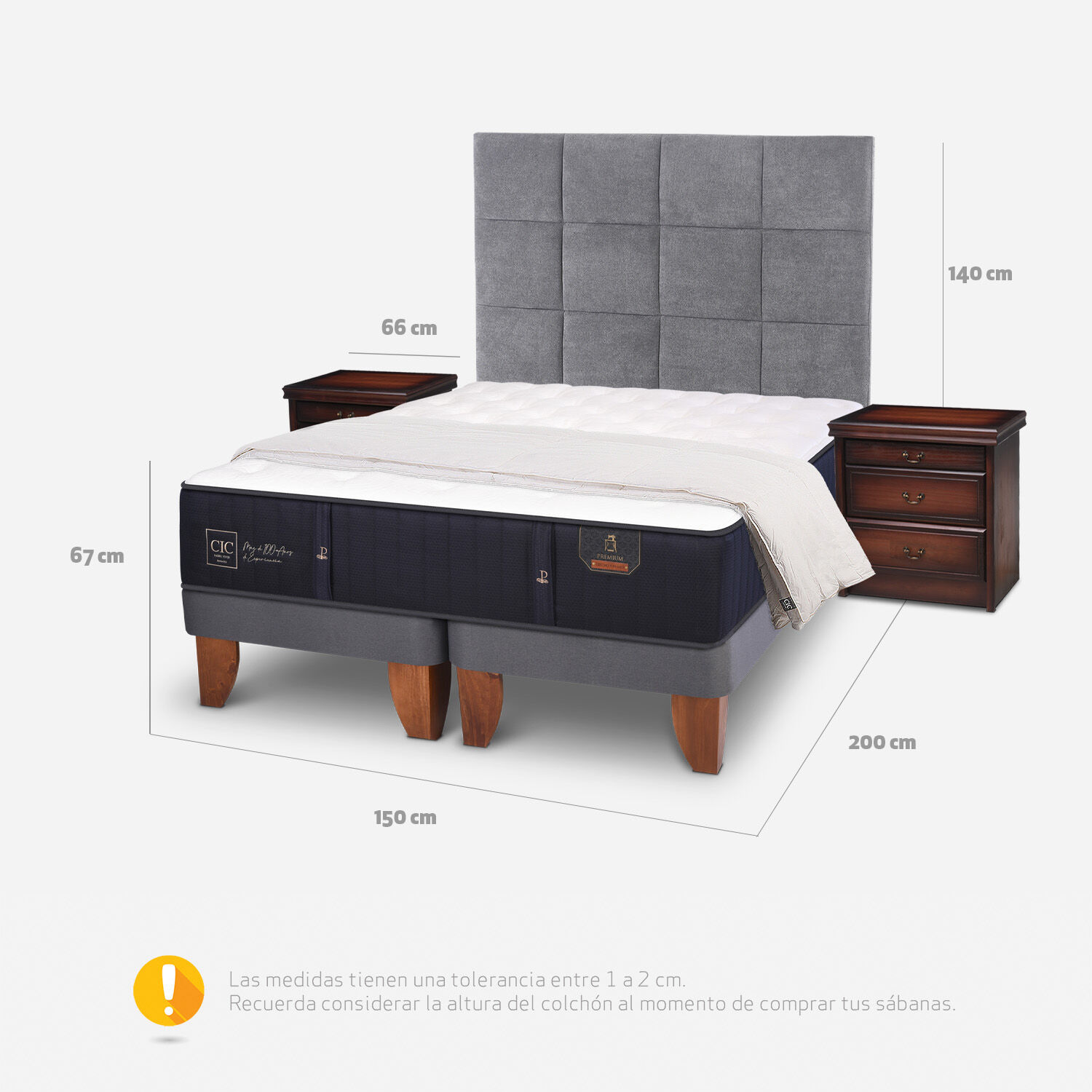 Cama Europea 2 Plazas Base Dividida Premium + Set Támesis + Almohadas 15% Pluma de Ganso