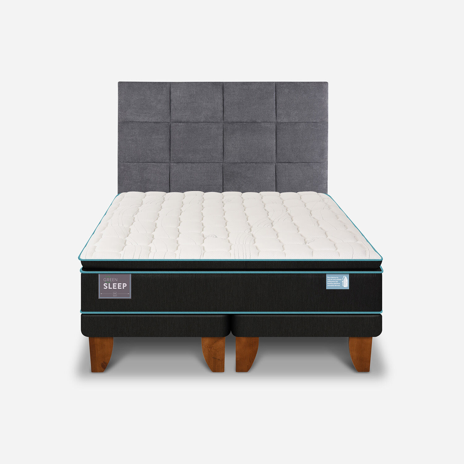 Cama Europea 2 Plazas Base Dividida Green Sleep + Respaldo Támesis