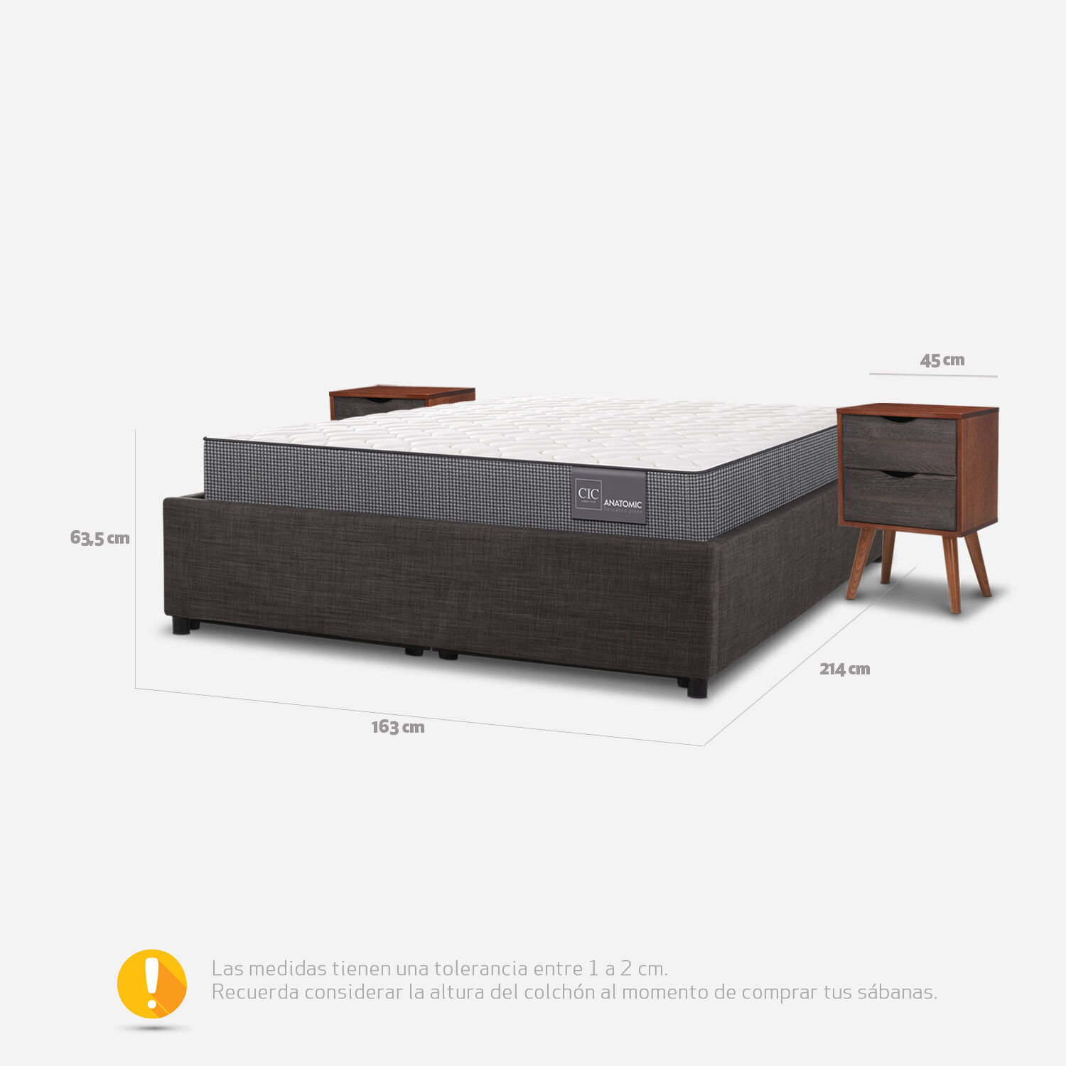 Cama Space Box 2 Plazas Anatomic + Velador Níger