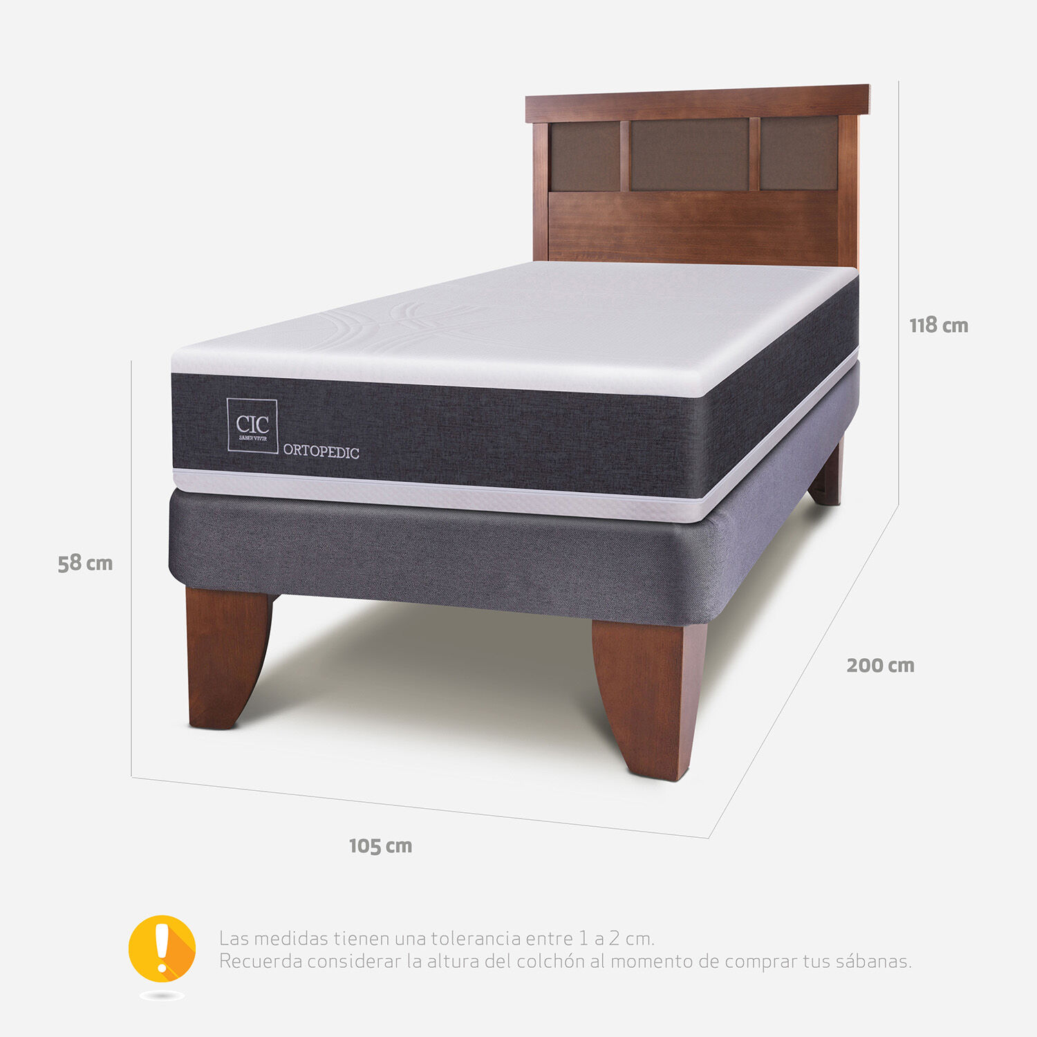 Cama Europea 1,5 Plazas Ortopedic + Respaldo Dublín Caramel