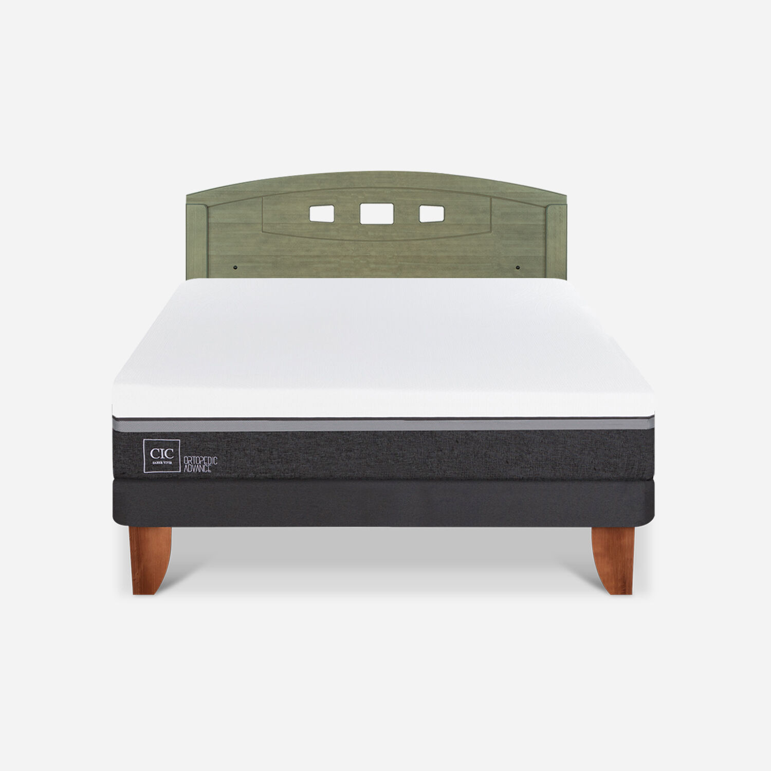 Cama Europea 2 Plazas Ortopedic Advance Base Normal + Respaldo Gales Olivo