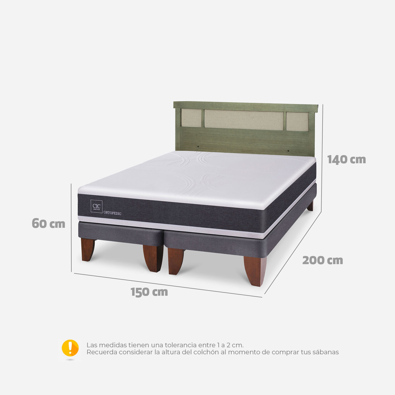 Cama Europea 2 Plazas Ortopedic Base Dividida + Respaldo Dublín Olivo