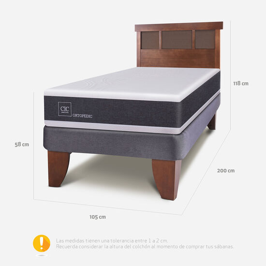 Cama Europea 1.5 Plazas Ortopedic + Respaldo Dublín Caramel