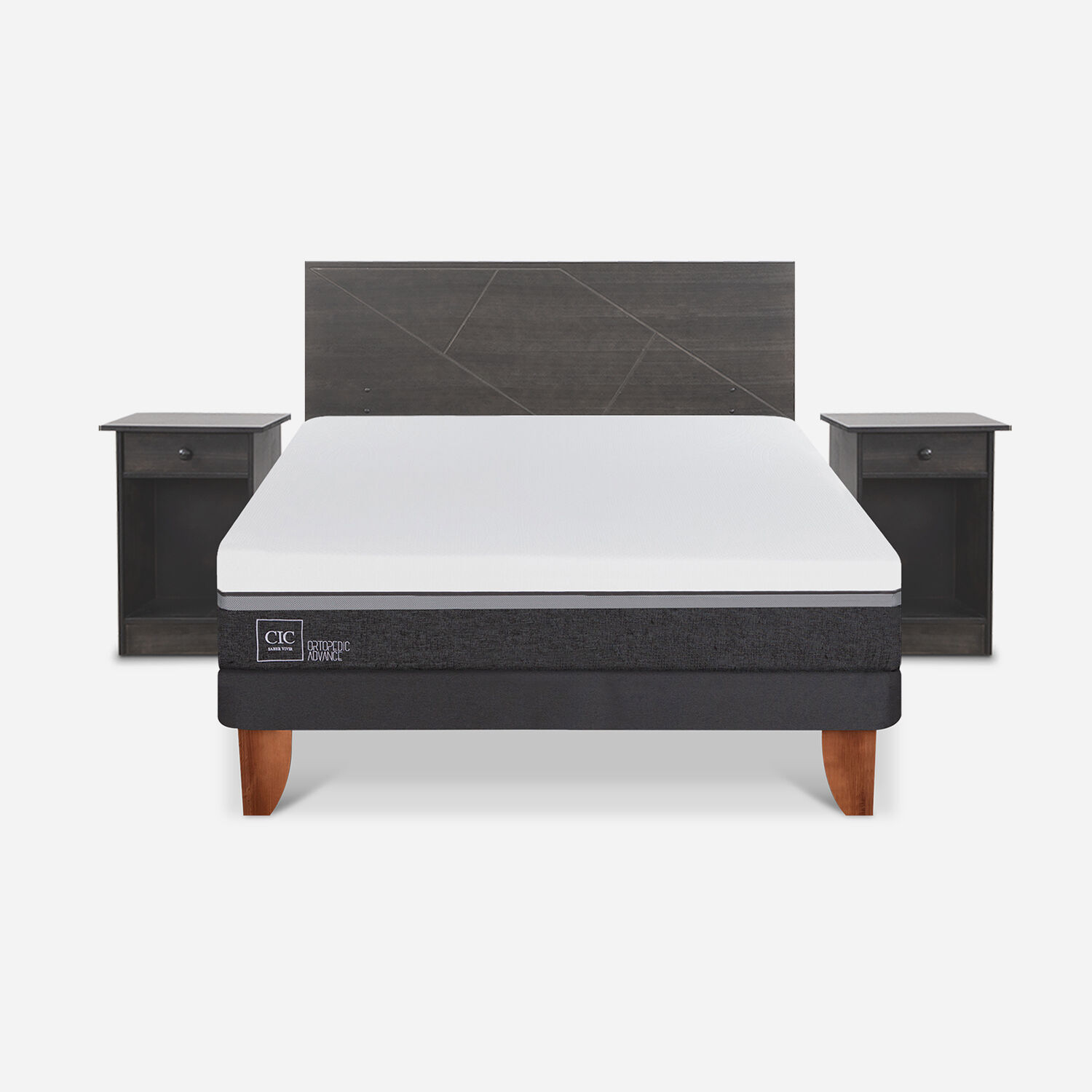 Cama Europea 2 Plazas Ortopedic Advance Base Normal + Set Villarrica Gris