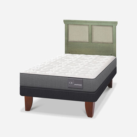Cama Europea 1,5 Plazas Anatomic + Respaldo Torino Olivo
