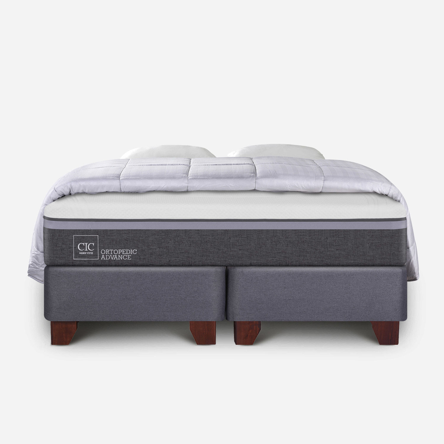 Box Spring 2 Plazas Ortopedic Advance Base Dividida + Almohadas + Plum&oacute;n